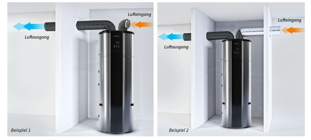Oekoboiler mit Zu- und Abluftführung in zwei Installationsvarianten