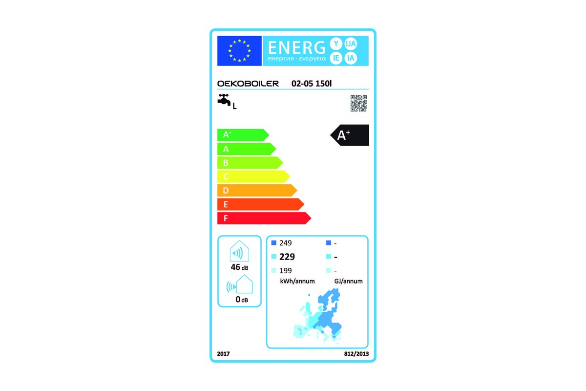 Energieetikette eines Oekoboiler Wärmepumpenboilers